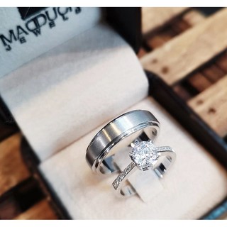 Madduckjewels แหวนเงินแท้ เพชร CZ ชุบโรเดียม RG1718WGR-RG1705