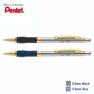 Pentel ปากกาลูกลื่น เพนเทล Sterling B460G ด้ามสีเงินคลิปทอง 0.8mm - หมึกสีดำ, สีน้ำเงิน