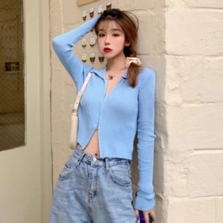 [Maze] เสื้อยืดเเต่งซิ๊บ​ รูดได้จริง​ เสือคอปก​ สไตล์​เกาหลี (5930-1)