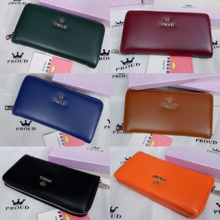 กระเป๋าสตางค์ แบรนด์พราว แท้100% ทรงเรียกทรัพย์ อะไหล่สีมงคล 2 สีในใบเดียว