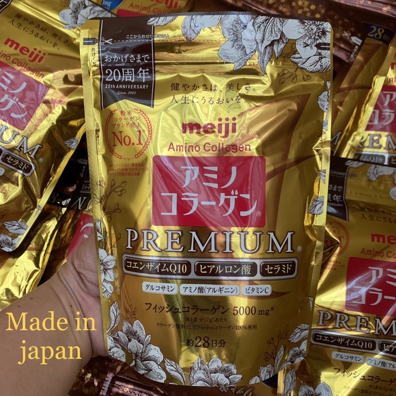 แท้100Meiji Amino Collagen Premium เมจิ อะมิโน คอลลาเจน สีทอง ชนิดผง 28 ...