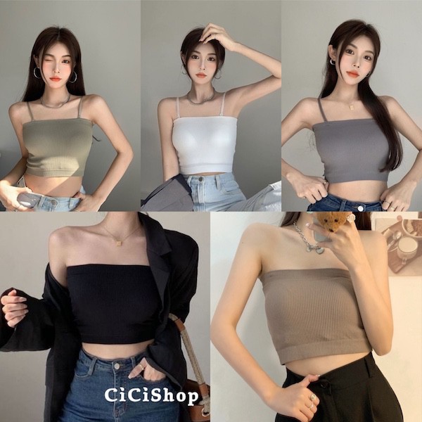 cicishop(N99)สายเดี่ยวครอปไหมพรม เย็บขอบตรงใส่แมตช์เข้าได้กับทุกลุค