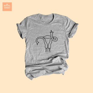 เสื้อยืดลาย มดลูก ยกนิ้วกลาง เสื้อ Feminist เสื้อยืดตลกๆ ไซส์ S - XXL