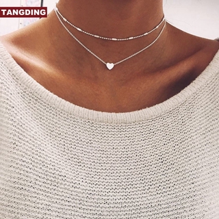 【COD Tangding】 สร้อยคอโช้คเกอร์สองชั้นจี้รูปหัวใจสําหรับผู้หญิง
