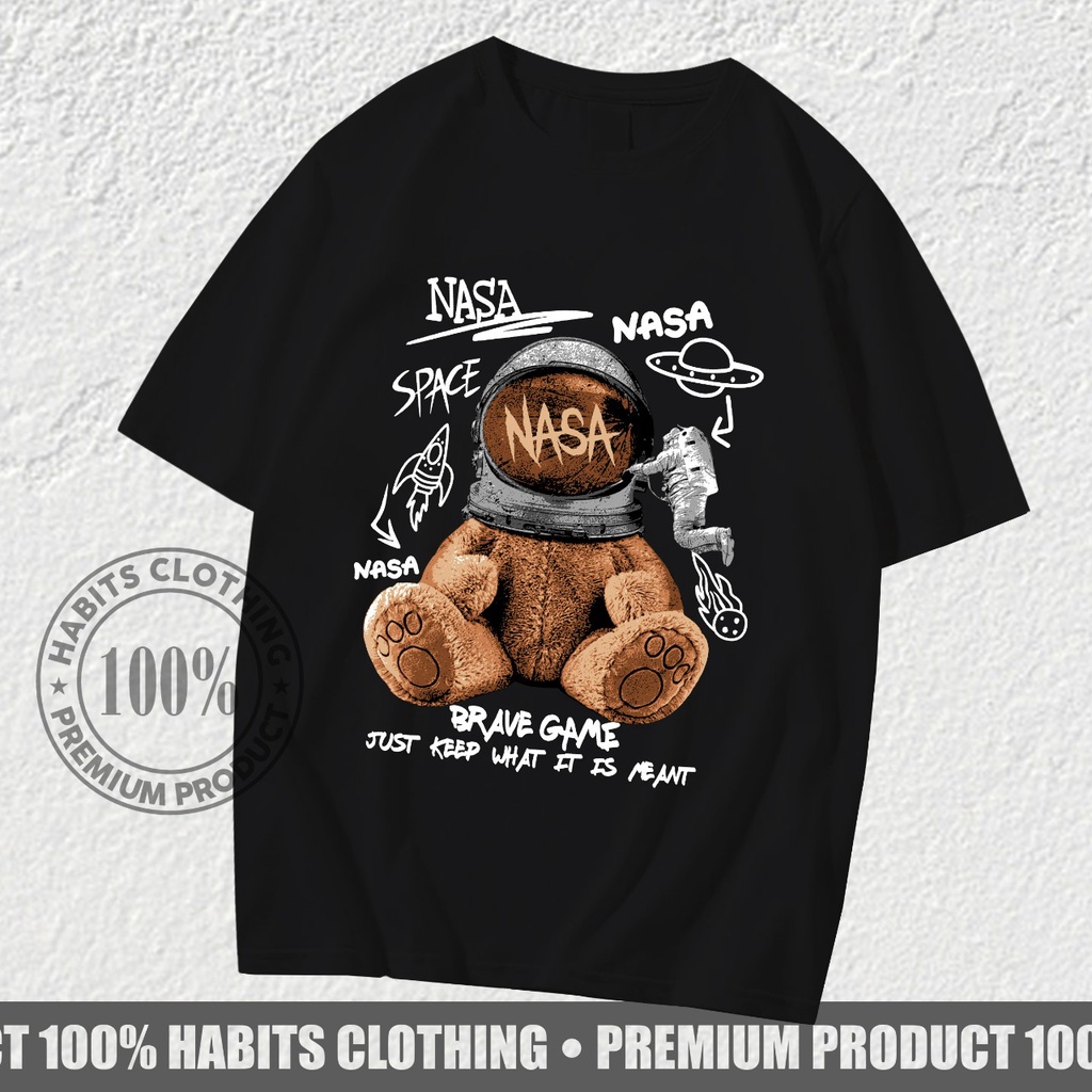 Newsfashion - เสื้อยืด พิมพ์ลาย Distro NASSA BIG BEAR HELM สีดํา สําหรับผู้ชาย HC043