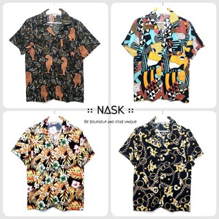 เสื้อฮาวาย by nask (Hawaii shirt) ผ้าไหมอิตาลี เนื้อผ้าบางทิ้งตัว ไซส์ M-2XL แนวๆ มีสไตล์ ใส่ยังไงก็ไม่เอาท์ [set4]