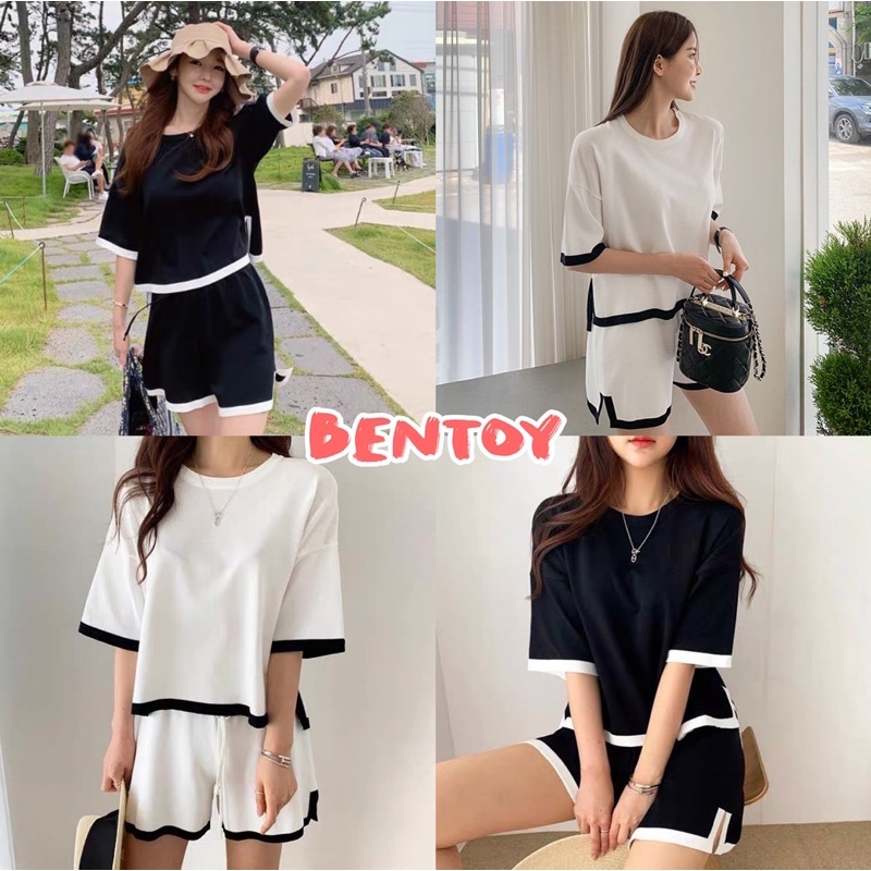 Bentoy(1084)ชุดเซ็ท2ชิ้น เสื้อยืดแขนสั้นไหมพรม+กางเกงเอวยืดขาสั้น สีพื้น ผ้านิ่มผ้ายืดใส่สบาย