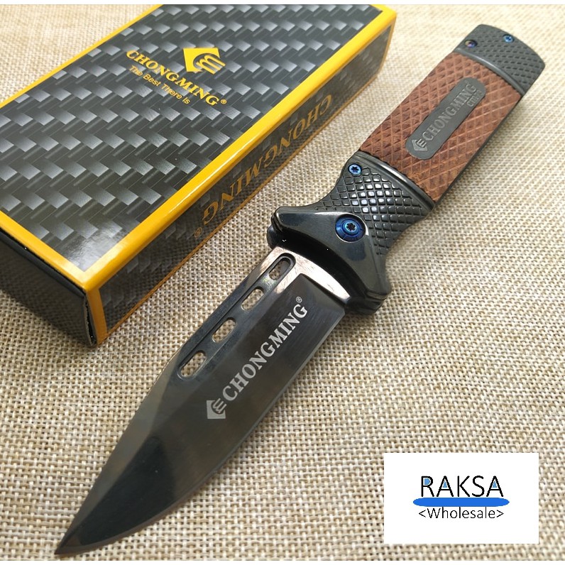 RAKSA Wholesale CHONGMING Knife CM010 มีดพับ มีดพกพา มีดพกเดินป่า มีดสวยงาม มีดพกสวย มีดแคมป์ปิ้ง สีดำเคลือบผิวไทเทเนียม