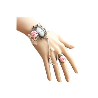 TANITTgems Vintage Pink Rose French White Lace Ring Bracelet