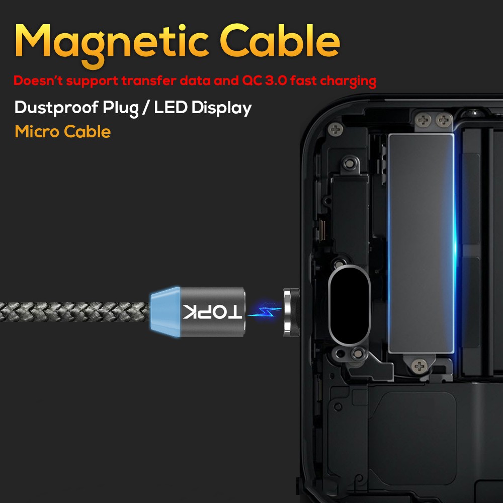 TOPK LED สายชาร์จไนล่อนถักเเม่เหล็ก อัพเกรด Micro USB Cable สำหรับ OPPO R9 #5