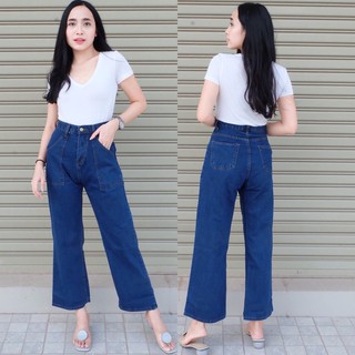 Cc jeans XXL #018 กางเกงยีนส์ขากระบอก ทรงหลวม ไม่ยืด แต่งกระเป๋าข้าง กางเกงผู้หญิง เสื้อผ้าแฟชั่น