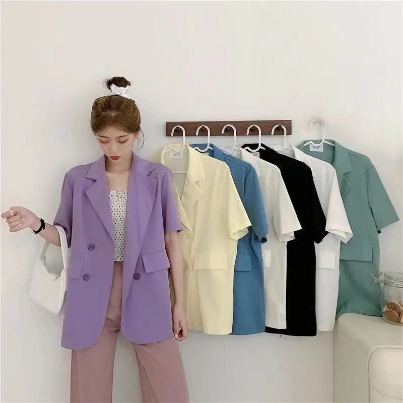 sppshoppppp เสื้อสูทแขนสั้น เสื้อคลุมoversize สไตล์เกาหลี มี7สี ผ้าดีสวมใส่สบาย