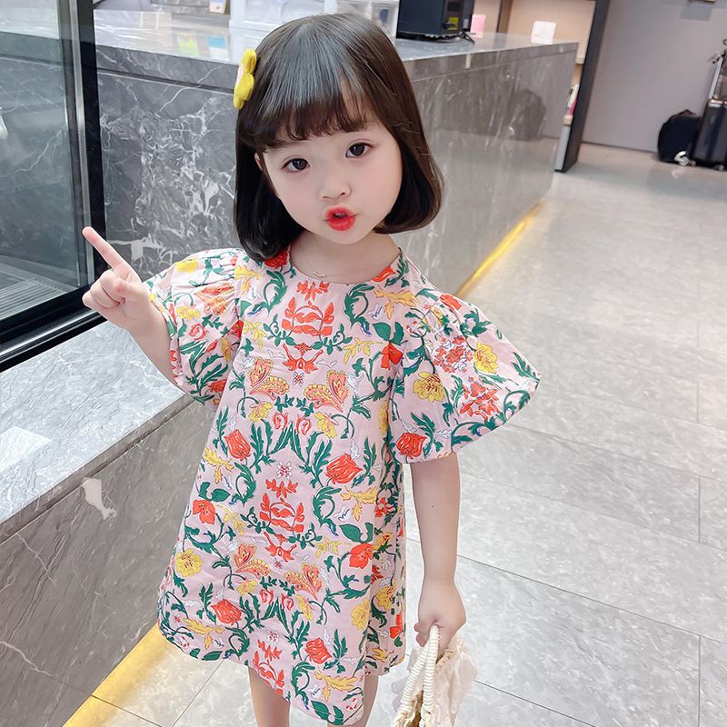 [Y D]001-5 พร้อมส่ง ชุดเดรสลายดอกไม้สำหรับเด็กผู้หญิง