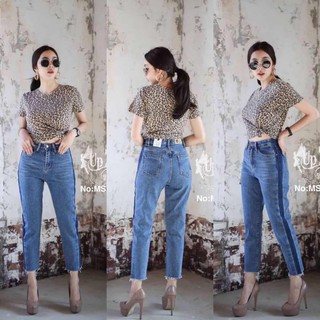 Mystyle jeansกางเกงยีนส์ผู้หญิง ขายาว เอวสูงผ้าไม่ยืด ทรงบอยไซส์S-XL MS7003