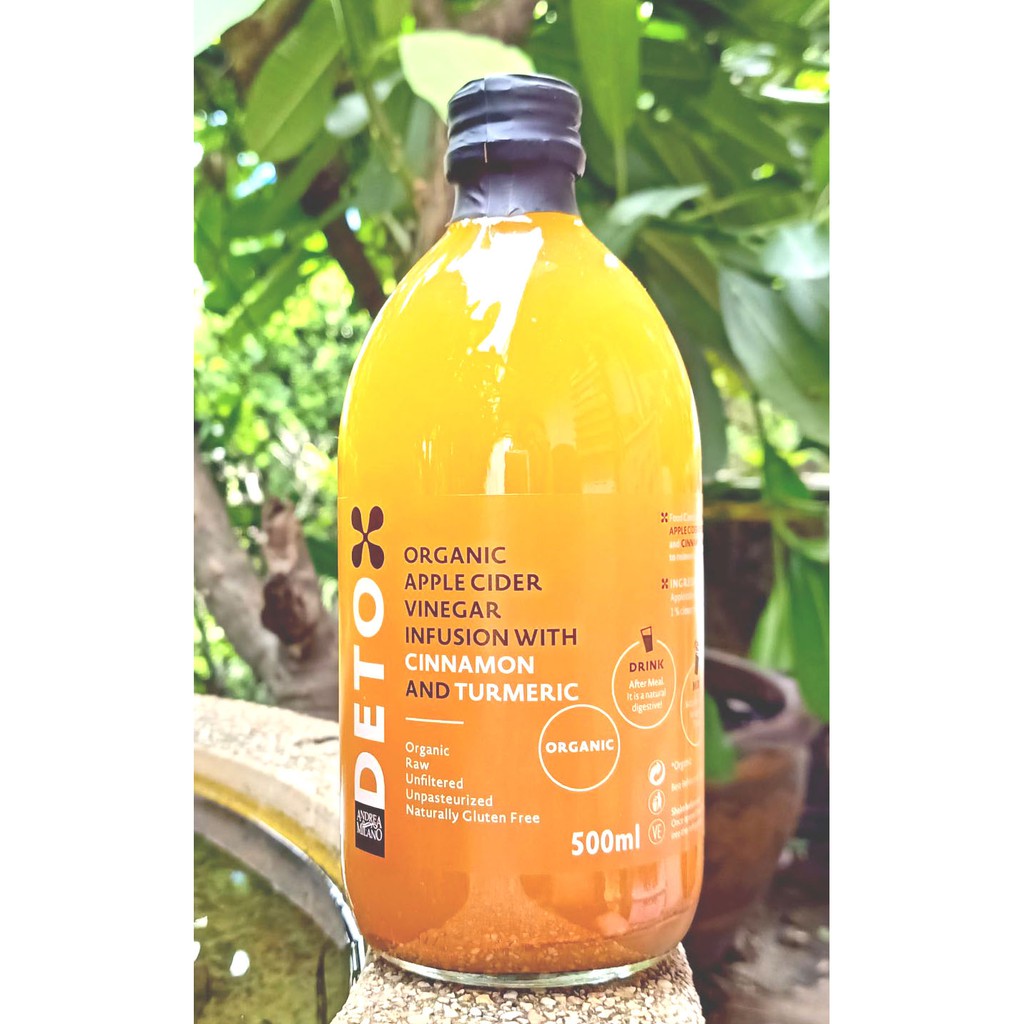 Apple cider vinegar Deto น้ำส้มสายชูหมักแอปเปิ้ล Apple Cider Vinegar with Cinnamon and Turmeric 500 ml.