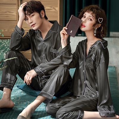 ชุดนอนเกาหลี，สไตล์คู่รัก，ผ้าซาตินนุ่ม，เสื้อ+กางเกง，4 สี