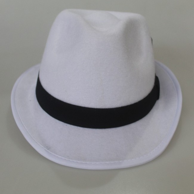 Putih หมวก Fedora กํามะหยี่สีขาว หมวก Fedora สีขาว