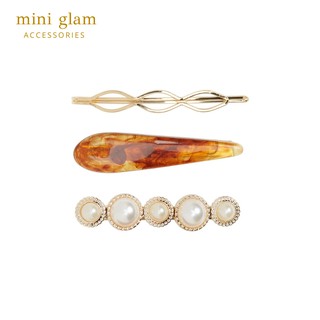 Miniglam Amber Brown Pearl Hair Clip Set เซ็ตกิ๊บติดผมลายหินอ่อนสีน้ำตาลและมุก