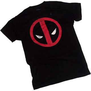 เสื้อยืดสีพื้นคอกลม Deadpool, Marvel Comics, Distressed Logo Adult T-Shirt discountK26