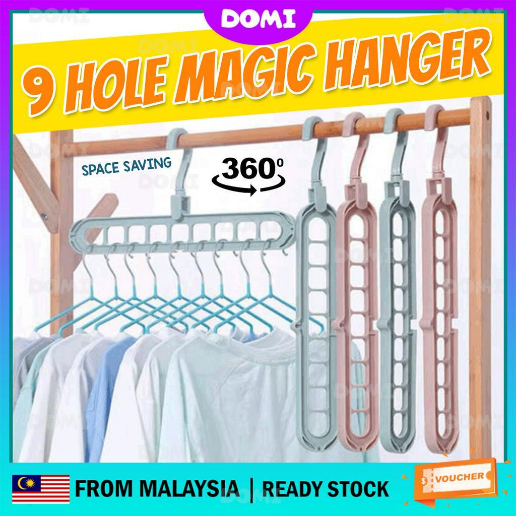 DOMI 9 หลุมหมุน Magic Space Saving ไม้แขวนเสื้อ Hook ตู้เสื้อผ้า Artifact Drying Rack Penyidai Baju