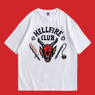 เสื้อผู้ชายเท่ เสื้อยืดสีพื้น หนาสาวอวบ(พร้อมส่ง) เสื้อ Hellfire stranger thingsผ้า Cotton 100 % Tee