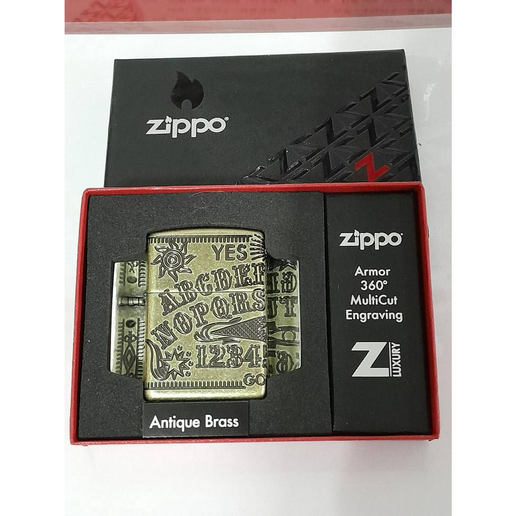 ZIPPO 49001 OUIJA BOARD DESIGN  ARMOR CASE  ANTIQUE BRASS  MULTICUT ENGRAVING   สีทองผิวทองเหลือง  ถ