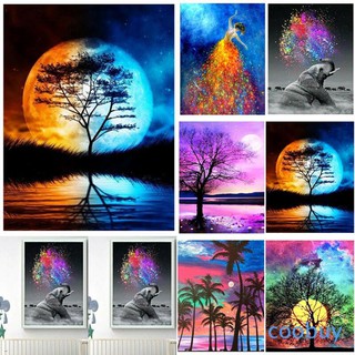 COD Diamond Painting DIY Wall Landscape Tree Sunset Home Decor CO