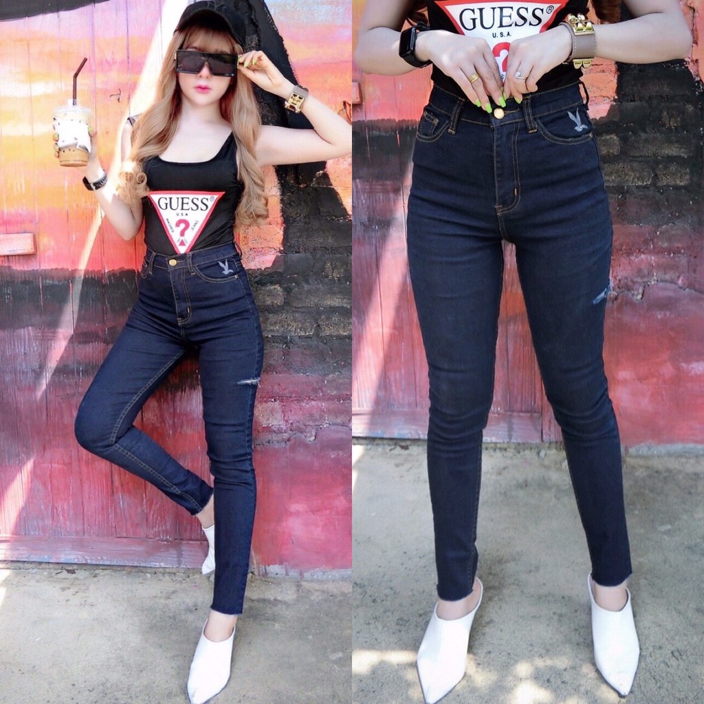 Cc jeans 062 S-5XL กางเกงยีนส์ผู้หญิง ทรงเดฟ ปักนก ปลายขาตัดรุ่ย