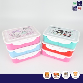 กล่องข้าว 3 ช่อง กล่องอาหาร 3 ช่อง Hello Kitty  Liltle Twin Mickey BAD BADZ ลิขสิทธิ์แท้ กล่องใส่อาหาร กล่องข้าวหูล็อค