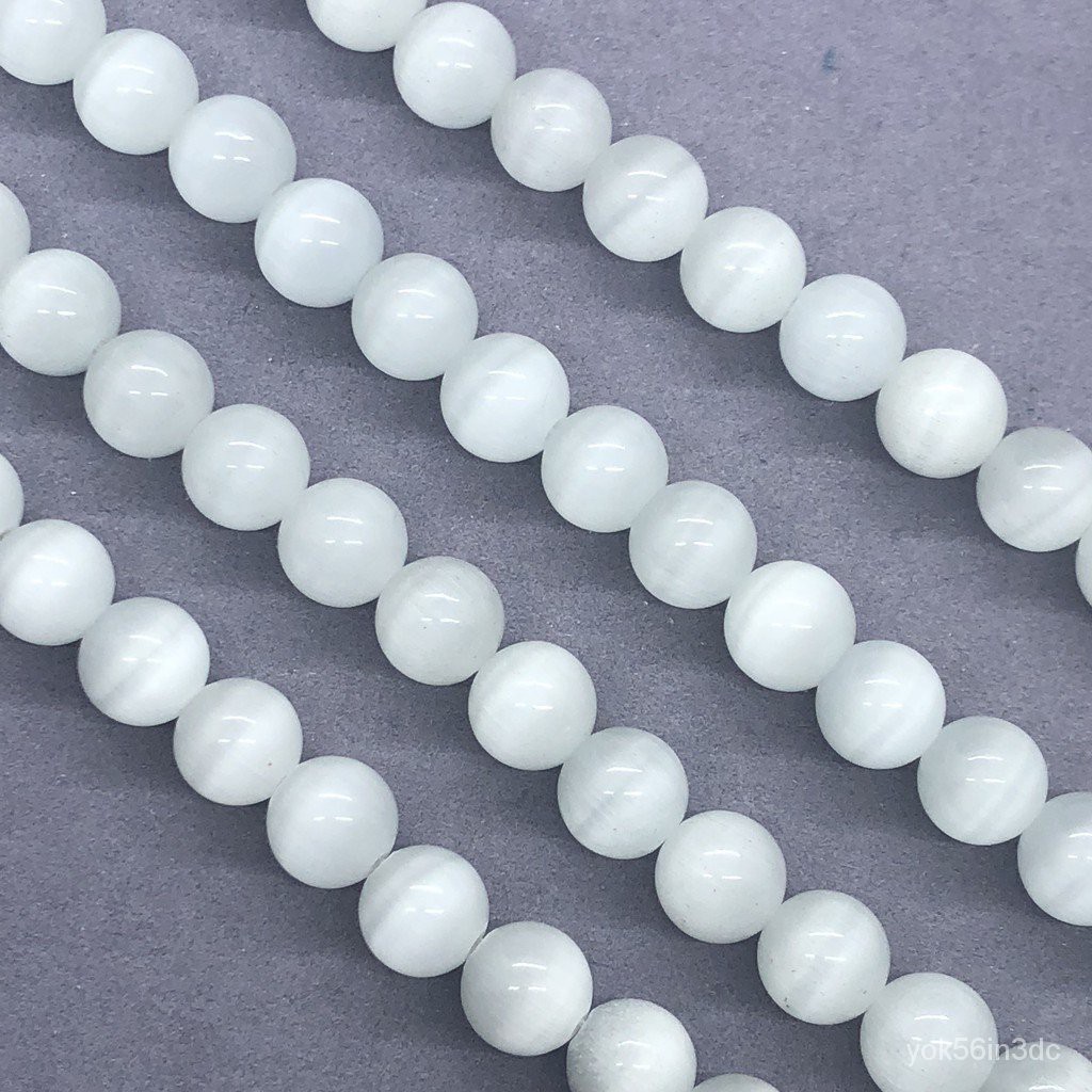 YkTo White Cats Eye Beads 412mm Round Natural Loose Opal Stone Bead