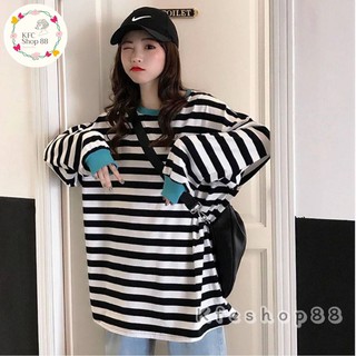 เสื้อลายทาง แขนยาว จั๊มปลายแขน ไสตล์oversize พร้อมส่ง#325