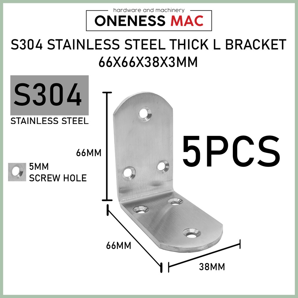 ขายึด L หนาสแตนเลส S304 65x65x38x3MM !!!แพ็คค่าค่าค่าค่า 5 ชิ้น!!!