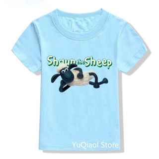 เสื้อยืดแขนสั้น พิมพ์ลายกราฟฟิค Shaun The Sheep สีฟ้า แฟชั่นฤดูร้อน สําหรับเด็กผู้ชาย