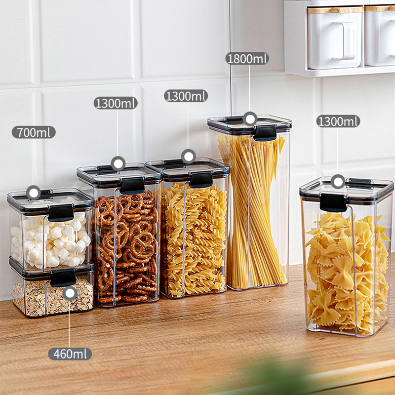 กล่องเก็บอาหารแห้ง พร้อมฝาปิดผนึก 5ขนาด สำหรับใส่เครื่องปรุง เครื่องเทศ อาหารแห้ง กล่องเก็บขนม กล่องใส่วัตถุดิบ พลาสติก