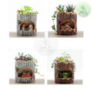 Log Animal House Resin Pot กระถางขอนไม้ กระถางเรซิ่น กระถางเล็ก กระถางไม้อวบน้ำ กระถางกระบองเพชร ขอนไม้ 8-9.5cm