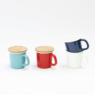 CHATREE - MUG CUP WITH WOODEN LID (ST154) แก้วมัคเอนาเมลพร้อมฝาไม้