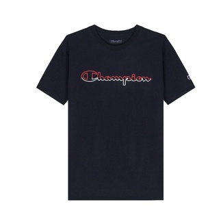 เสื้อยืดผ้าฝ้ายHH Champion Mens Atheltic T-Shirt Jersey Tee, Split Script Logo Round Neck Cotton Navy GT23H-Y08126-031