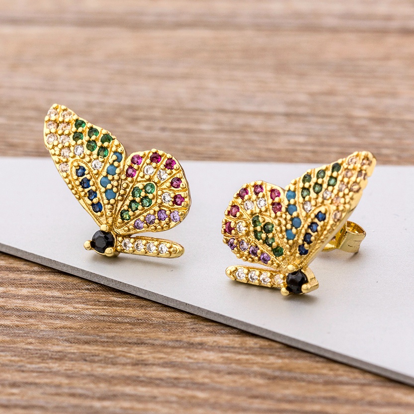 แฟชั่นสายรุ้ง CZ หู ข้อมือ สําหรับผู้หญิงสาวทองต่างหูสตั๊ดโบฮีเมียชาติพันธุ์พรรคเครื่องประดับทองแดง