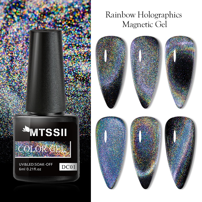 MTSSII 6ml Holographics Cat Magnetic Gel Rainbow Gel สีสัน Shining Glitter Gel วานิช