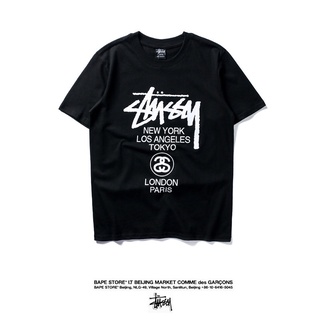 STUSSY เสื้อยืดแขนสั้นลําลอง ผ้าฝ้าย พิมพ์ลายทัวร์โลก เข้ากับทุกการแต่งกาย สไตล์สตรีท แฟชั่นสําหรับผู้ชาย และผู้หญิง