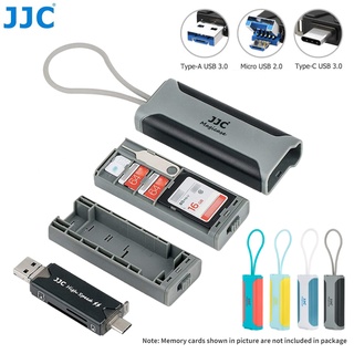 JJC 3 in 1 เครื่องอ่านการ์ดคอมพิวเตอร์/โทรศัพท์ (ปลั๊ก USB 3.0 Micro USB 2.0 Type-C) พร้อมเคสใส่การ์ดหน่วยความจำแบบพกพาสำหรับ SD MSD TF Nano SIM การ์ด