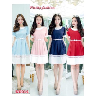 NCB014เดรสทูโทนโบว์เอว (ขนาดปกติ-สาวอวบ)