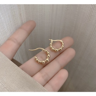 พร้อมส่ง - ต่างหูก้านเงิน S925 - 1709 ต่างหูห่วงทรงลูกปัดกลมสีทอง 🖼🔑
