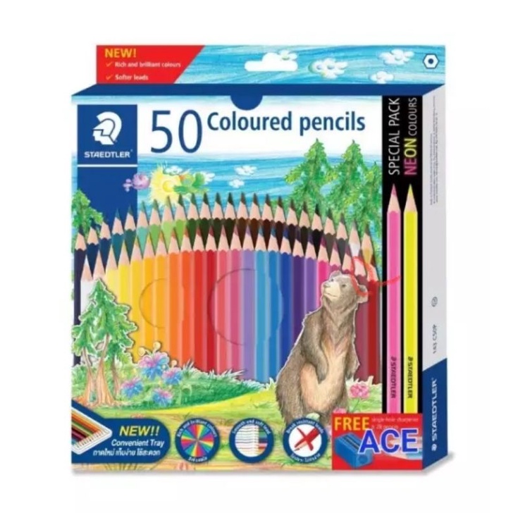 Staedtler สีไม้แท่งยาว 50 สี ฟรีกบเหลาดินสอและดินสอ2B 2 แท่ง