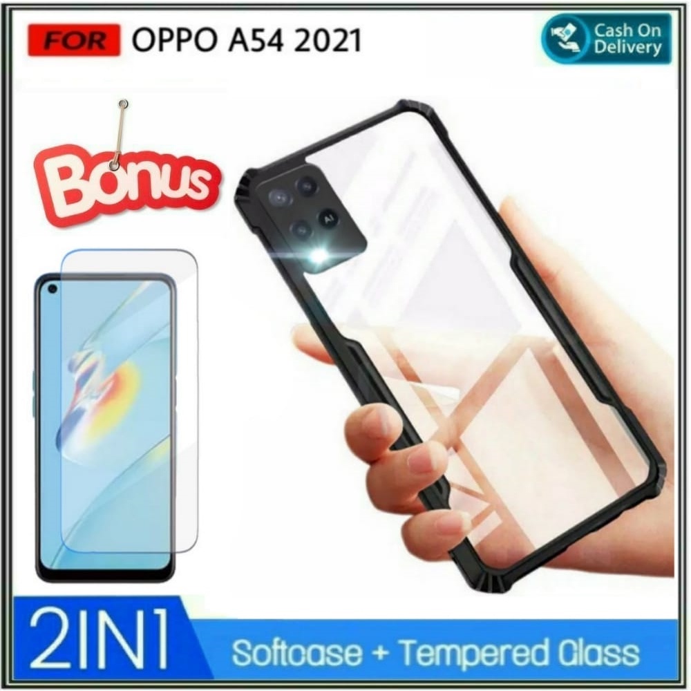 Mondi Store Case Oppo A54 2021 Soft Hard Casing Transparent + Tempered glass Casing Cover