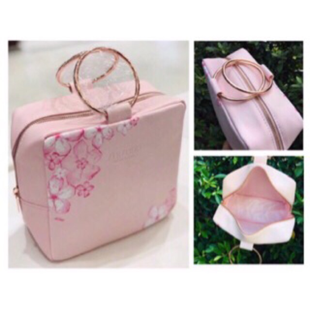 กระเป๋า SHISEIDO Ginza Tokyo ชิเซโด้ สีชมพู ลายดอกไม้
