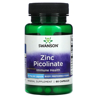 Swanson, Zinc Picolinate, Immune Health, 22 mg, 60 Capsules ซิงค์พิโคลิเนต เป็นรูปแบบของสังกะสีที่ได้รับการคีเลต