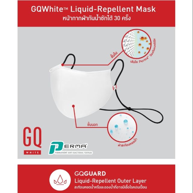 หน้ากาก GQWhite™ Mask หน้ากากผ้ากันน้ำ 2ชิ้น