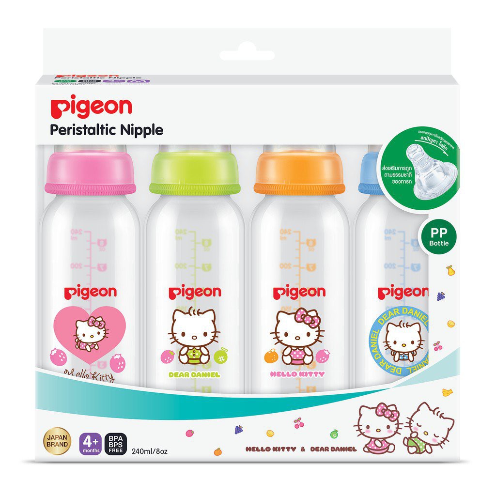 Pigeon พีเจ้น  ขวดนม RPP คิตตี้ จุกมินิ M 8 ออนซ์ ลายคิตตี้ Pack4 LnW2