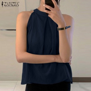 Zanzea เสื้อสายเดี่ยว คอกลม แขนกุด ทรงหลวม ลําลอง สีพื้น ติดกระดุมด้านหลัง สําหรับผู้หญิง